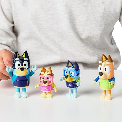 Bluey Figure 4-Pack, Family Beach Day 2.5-3 Inch, Bingo, Bandit and Chilli Character Figures with Accessories