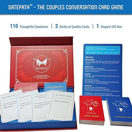 DATEPATH Deep Conversation Cards for Couples - 110 Question Game for 2-4 Players to Build Intimacy, Fun Dating Game for New or Established Couples, Relationship Card Game for Adults Date Night