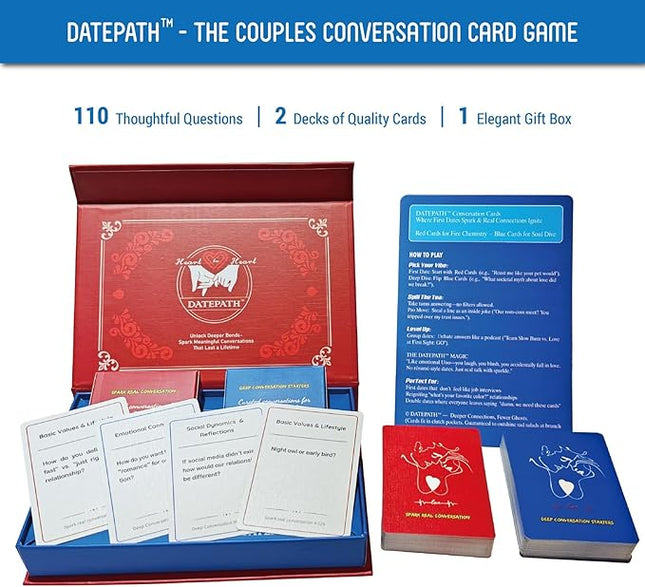 DATEPATH Deep Conversation Cards for Couples - 110 Question Game for 2-4 Players to Build Intimacy, Fun Dating Game for New or Established Couples, Relationship Card Game for Adults Date Night