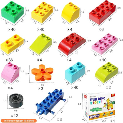 Building Blocks 208 Piece Set Compatible with All Major Brands, Classic Big Bricks for Kids Toddlers, STEM Large Building Toys with Gift Box for Boys Girls Ages 3 4 5 6 7 8+