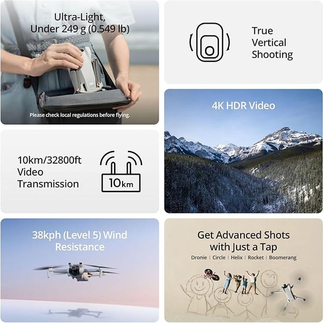 DJI Mini 3 (DJI RC), Lightweight 3x Mechanical Gimbal Drones with Camera for Adults 4K, 38-min Flight Time, up to 32800ft (10km) Video Transmission, Vertical Shooting, GPS Auto Return Integrated