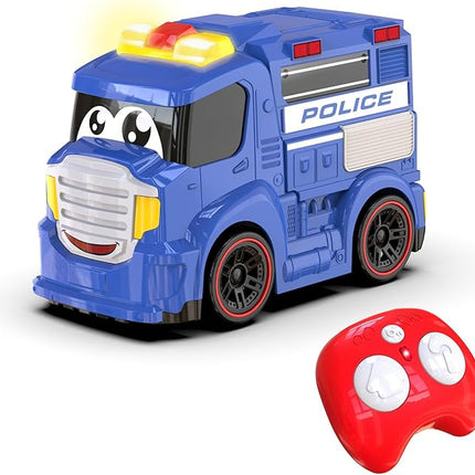 Remote Control Police Car Truck Toy Cars for Toddlers 1-3 with Sirens & Flashing Lights Cartoon RC Emergency Vehicle for Kids 3-5 Boys & Girls