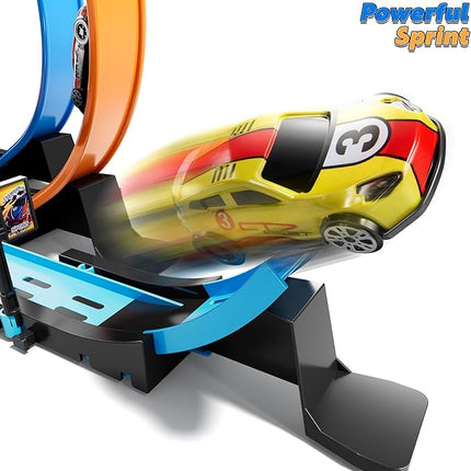 Toy Car Race Track Set for Boys Kids Age 3-5 4-7, Race Tracks with 4 High-Speed Pull Back Race Cars and Crash Zones, Christmas Halloween Birthdays Gifts Toys for Boys Kids 4-6 8-12 Years Old