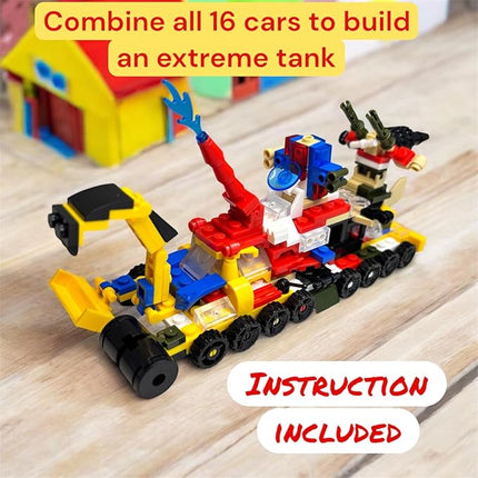 QStar Mini 16 Car Building Blocks Compatible with Lego Party Favors for Kids, Prizes for Kids Classroom, Goodie Bag Fillers