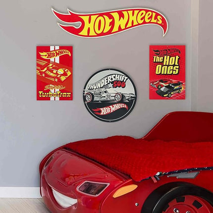 Mattel Hot Wheels Thundershift 500 Round Metal Sign - Vintage Hot Wheels Sign for Kids' Bedroom, Play Room or Man Cave
