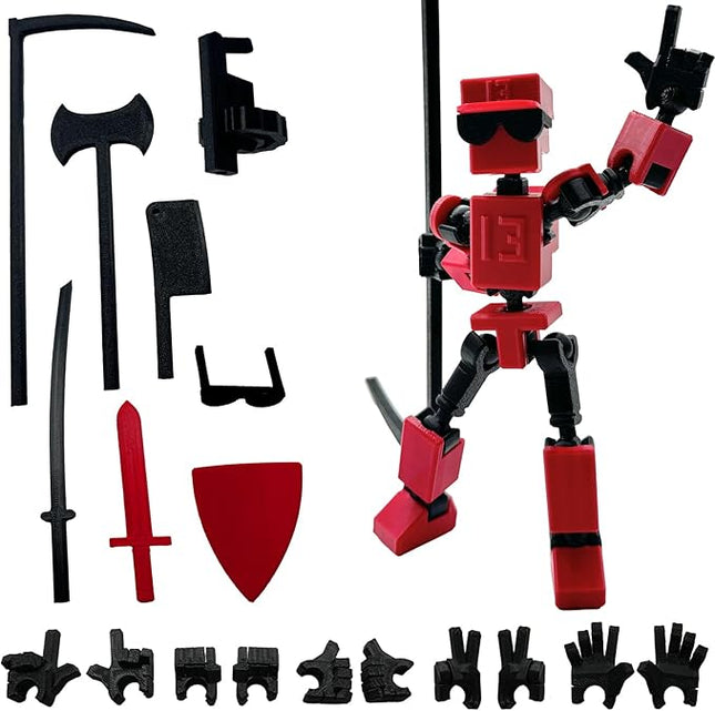 (Assembly Completed) 3D Printed 6.65-inch Action Figure Mini-13, Full Body Mechanical Movable Toy, Multiple Accessories, Desk Decoration, Creative Gifts (Red)