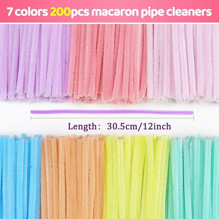 Bundooraking Craft Pipe Cleaners,Chenille Stems for Art and Craft Projects, Flower DIY Decorations, Art Supplies (200pcs Macaron,7 Colors)