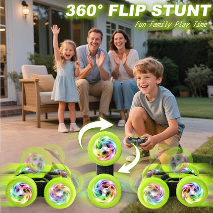 Remote Control Car, Stunt RC Cars, 2.4GHz Double Sided 360° Flips RC Crawler, Outdoor Toys for Kids Ages 4-8, Upgraded USB-C Modular Battery, 5 6 7 8 9 10 +Year Old Boys Birthday Gifts Green