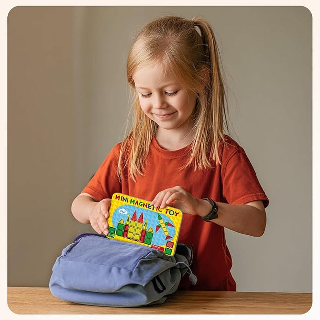 Mini Magnetic Tiles, 46PCS Travel Magnetic Tiles with Case, STEM Educational Building Set Construction Toys for Kids Ages 3+, Portable Building Toys for Toddlers, Boys & Girls Birthday Gift