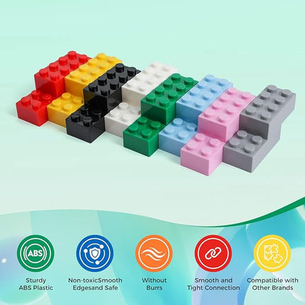 2x4 Bricks 500 Piece Classic Building Bricks and 1 Gray Baseplate, 2x4 Bricks Bulk Creative Building Toys, Blocks Bulk for Kids Ages 6+, 8 Colors
