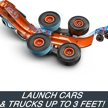 Hot Wheels Monster Trucks RC Toy, Remote-Control Transforming Rhinomite in 1:12 Scale & 1:64 Scale Race Ace, Converts into Launcher, Connects to Track