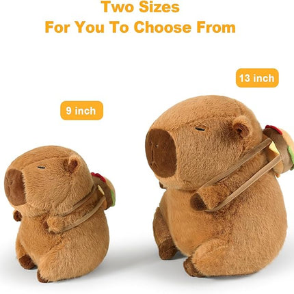 Ditucu Cute Capybara Plush with Hamburger Backpack Soft Capibara Stuffed Animal Plushies Toys Hugging Gifts for Kids Brown 9 inch