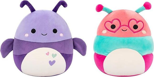 Squishmallows Original 8in Axel The Purple Beetle + 8in Griffith The Peach Bookworm – Official Jazwares Valentine’s Plush 2-Pack (Little)