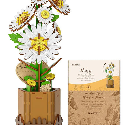 3D Flower Wooden Puzzles for Adults-Daisy, Wooden Flowers Model Kit Set DIY Crafts to Build, Mother's Day/Botanical Collection/Ideal Creative Gift Ideas/Housewarming