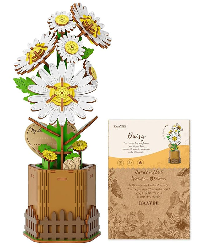 3D Flower Wooden Puzzles for Adults-Daisy, Wooden Flowers Model Kit Set DIY Crafts to Build, Mother's Day/Botanical Collection/Ideal Creative Gift Ideas/Housewarming