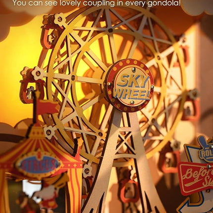 Rolife 3D Wooden Puzzles for Adults DIY Book Nook Kit 16" Ferris Wheel Music Box Model Building Set with LED Crafts for Adults Gifts for Girls Boys (Sunset Carnival)