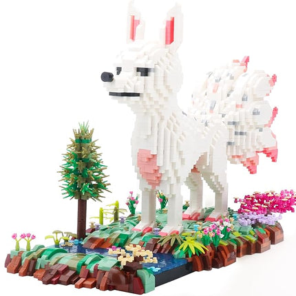 Forest Animal Micro Building Blocks Set - Nine Tailed Fox Stand in Lawns - Flowers and Trees, 4160 PCS Collectible Building Gift for Adults