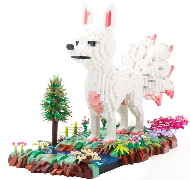 Forest Animal Micro Building Blocks Set - Nine Tailed Fox Stand in Lawns - Flowers and Trees, 4160 PCS Collectible Building Gift for Adults