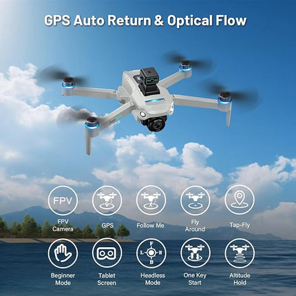 Drone with Camera for Adults 4K, Upgraded 4.5inch LCD RC Screen, GPS Quadcopter Brushless Motor, Auto Return, Follow Me, Waypoint Fly, Optical Flow, Visual Tracking,60 Mins Flight, Foldable 5G Transmission FPV Quadcopter for Beginners