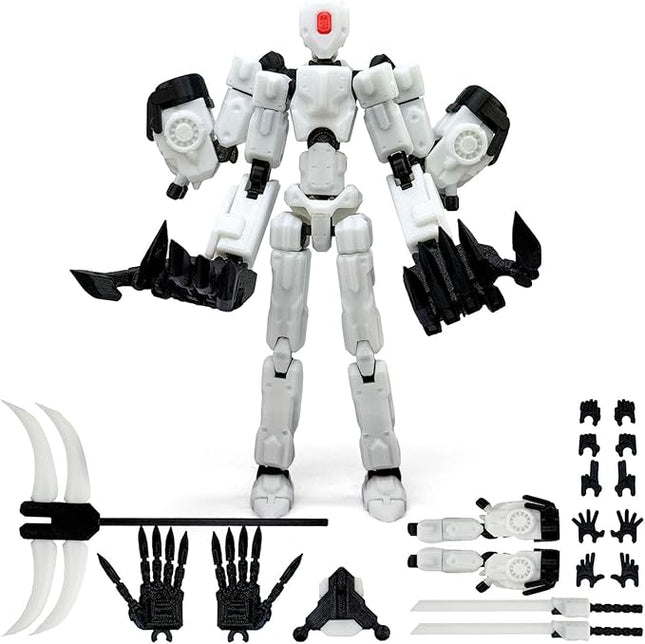 8Inch T13 Action Figure Assembly Completed, T13 Multi-Jointed Movable Robot Action Figure Set,Collectors Desktop Decorations for Game Lovers Toys (White)