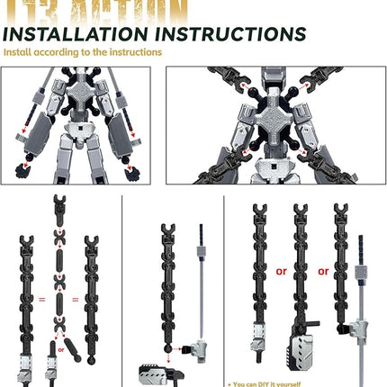 (Assembly Completed) 8 inch T13 Action Figure Set,T 13 Action Figure Multi-Articular Mobile Robot Nova T-13,Desktop Decorations for Game Lovers Toys (Gray)