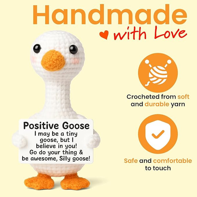 Mini Goose Positive Crochet Animals - Handmade Emotional Support Crochet Doll Desk Decor Pickle Gifts Emotional Support Plush for Anxiety & Stress Relief