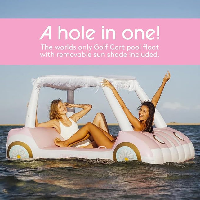 FUNBOY & Malibu Barbie Luxury Inflatable Golf Cart Summer Pool Float - Land or Water Inflatable with Cup Holder