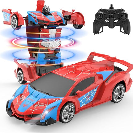 DEERC Spider RC Car Transform Robot, 2.4GHz Remote Control Spider Cars for Kids, 1:18 Scale Robot Toy Car W/One-Key Transformation, 360° Rotation, Auto Mode, Rechargeable Battery, Robot for Man Boys