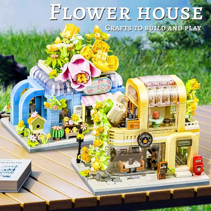 Flower House Shop Building Set – Flower Garden Building Toys, Colorful Building Block Flowers Kit, STEM Construction Bricks for Kids Ages 6+, Gift Idea for Craft Lovers