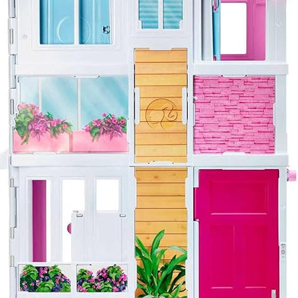 Barbie 3-Story Townhouse Dollhouse with Elevator, Swing Chair, Furniture and Accessories, Fold for Portability and Travel (Amazon Exclusive)