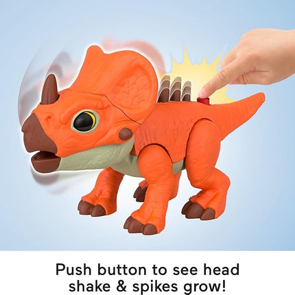 Fisher-Price Imaginext Jurassic World Dinosaur Action Figure with Kid-Activated Motion & Growing Spikes, 7.75-inch Aquilops Dino Toy