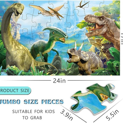Dinosaur Jigsaw Puzzle for Kids Age 3-5 4-8 Year Old, 35 Piece Jumbo Toddler Floor Puzzle for Kid Boy Girl Learning Educational Toy Gift Box