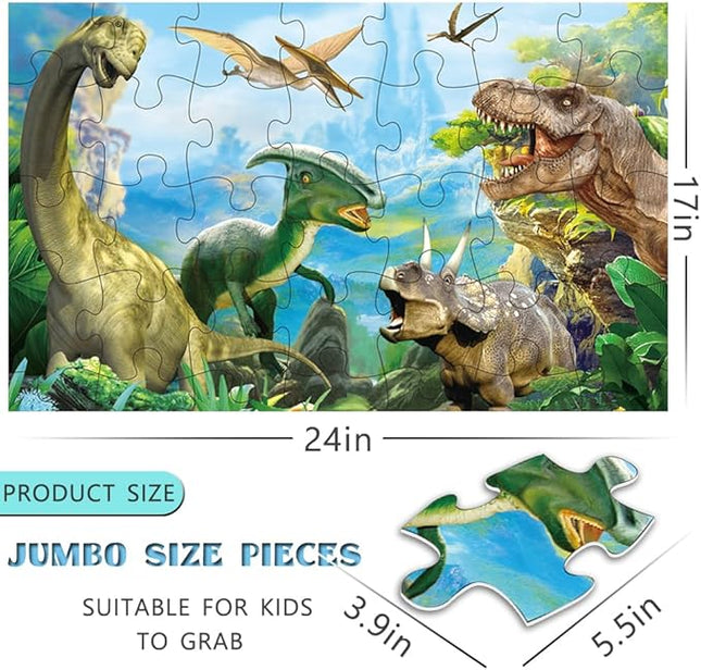 Dinosaur Jigsaw Puzzle for Kids Age 3-5 4-8 Year Old, 35 Piece Jumbo Toddler Floor Puzzle for Kid Boy Girl Learning Educational Toy Gift Box