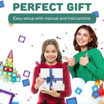 103 PCS Magnetic Tiles for Kids – STEM & Montessori Magnetic Building Blocks for Boys and Girls Ages 3 and Up - Durable & Safe Magnetic Toys Gift Set