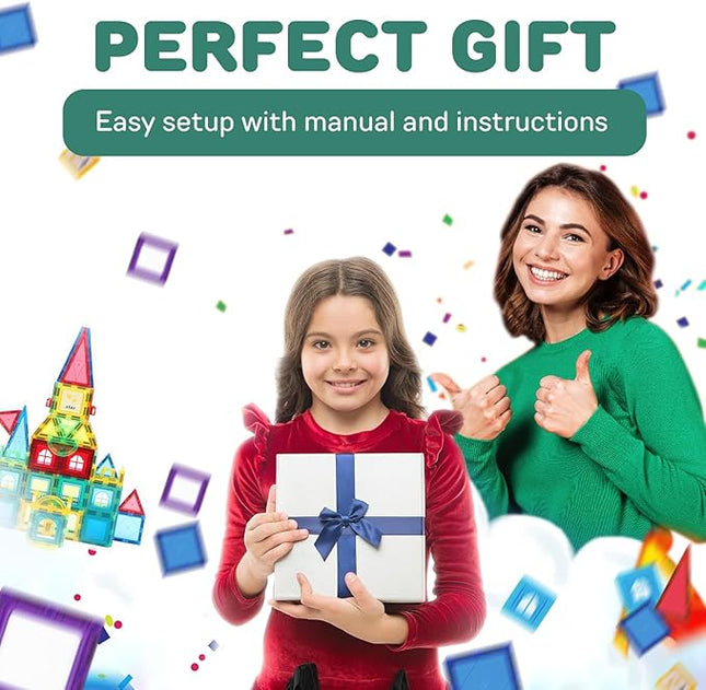 103 PCS Magnetic Tiles for Kids – STEM & Montessori Magnetic Building Blocks for Boys and Girls Ages 3 and Up - Durable & Safe Magnetic Toys Gift Set