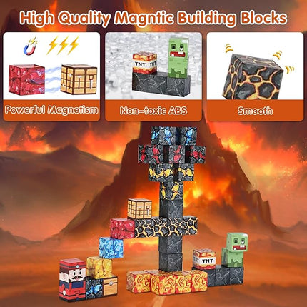 35PCS Magnetic Blocks for Kids - STEM Learning Creative Construction Sets Building Cubes with Portable Iron Storage Box, Educational Travel Games, Road Trip Sensory Toys Magnetic Tiles (Treasure Hunt)