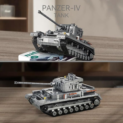DAHONPA Panzer-Ⅳ Tank Army Building Block(1328 PCS),WW2 Military Historical Collection Model with Soldier Figures,Toys Gifts for Kid and Adult.
