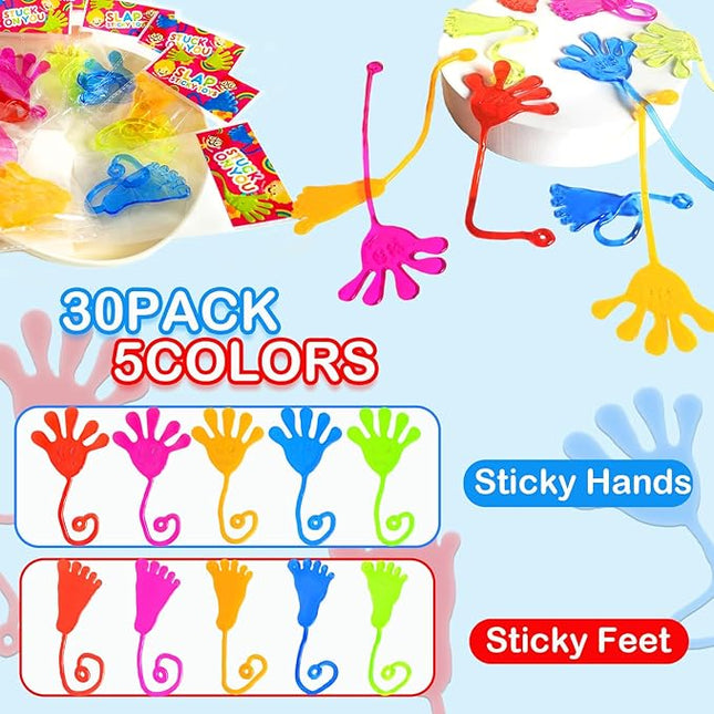 Party Favors Goodie Bag Stuffer Fillers for Kids (30 PCS), Valentines Large Sticky Hands & Feet for Birthday Pinata, Mardi Gras Classroom Students Treat Prize Supplies Toy Gift for Toddlers Boys Girls