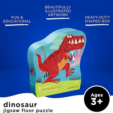 Crocodile Creek 36-Piece Jigsaw Floor Puzzle - Fun Floor Puzzles for Kids Ages 3-5 - Heavy-Duty Shaped Box for Storage - Dinosaur - 24" W x 18" H Finished