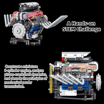 V8 Engine Building Blocks That Run,Mini V8 Car Engine Model Kit with LED Light and App Control,Collectible Set for Adults, Construction Engine Building Set for Kids.(665 Pcs)