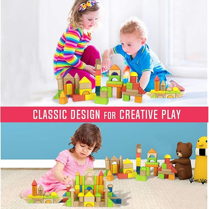 Migargle Wooden Building Blocks Set for Kids - Rainbow Stacker Stacking Game Construction Toys Set Preschool Colorful Learning Educational Toys - Geometry Wooden Blocks for Boys & Girls