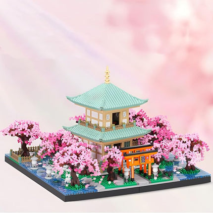 Cherry Blossom Micro Mini Building Block Sets Toy for Adults，Japanese Bonsai Tree House Architecture Gifts for Kids 14+（3809 Pieces）