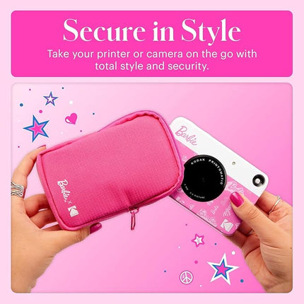 Kodak x Barbie Soft Case with Zipper Closure and Crossbody Shoulder Bag (Pink) Compatible with Printomatic Camera or Step Slim Photo Printer