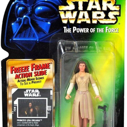 PRINCESS LEIA ORGANA IN EWOK CELEBRATION OUTFIT & FREEZE FRAME ACTION SLIDE Star Wars 1998 The Power of the Force Action Figure