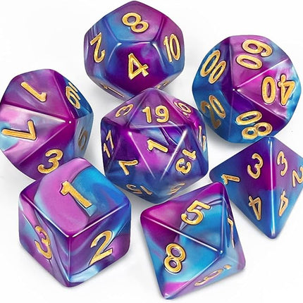 CiaraQ DND Polyhedral Dice Set for Dungeons and Dragons RPG MTG Role Playing Table Games-with 1 Dice Pouch (Blue & Purple)