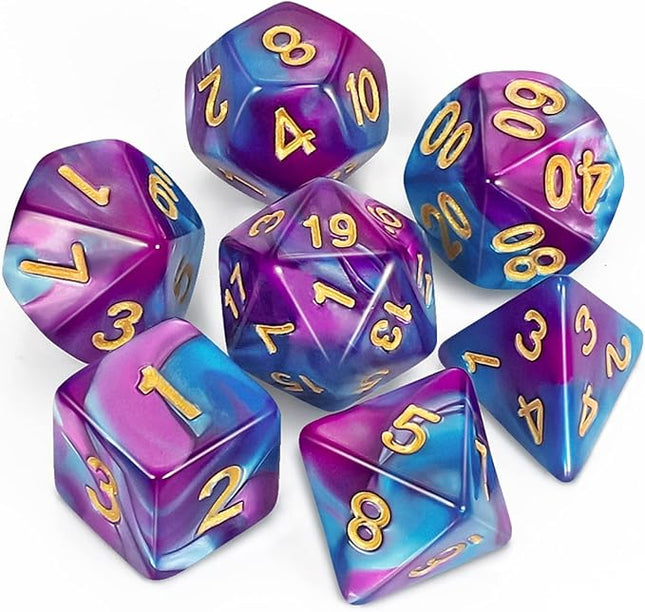 CiaraQ DND Polyhedral Dice Set for Dungeons and Dragons RPG MTG Role Playing Table Games-with 1 Dice Pouch (Blue & Purple)