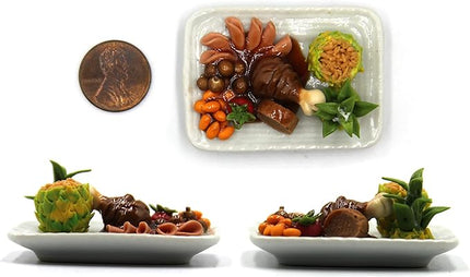 Lovely Mixed 5 Assorted Prime Meat Lovers Grilled, Steak, with Appetizer Dish Dollhouse Miniature Food, Tiny Food for Collectibles, Compatible with Barbie Dollhouse and Diorama Scale 1:6, 1/6