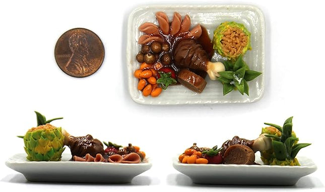 Lovely Mixed 5 Assorted Prime Meat Lovers Grilled, Steak, with Appetizer Dish Dollhouse Miniature Food, Tiny Food for Collectibles, Compatible with Barbie Dollhouse and Diorama Scale 1:6, 1/6