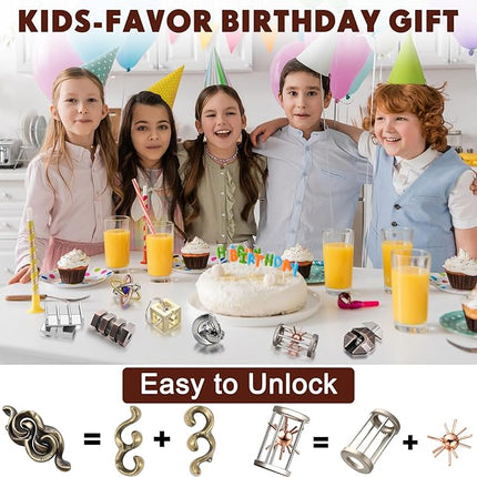 Wettarn 9 Pcs Metal Brain Teaser Puzzles Teaser 3D Steel Puzzle for Adults Unlock Interlocking Games IQ Education Smart Logic Test Toys for Adults Mind Challenge(Magic Style)