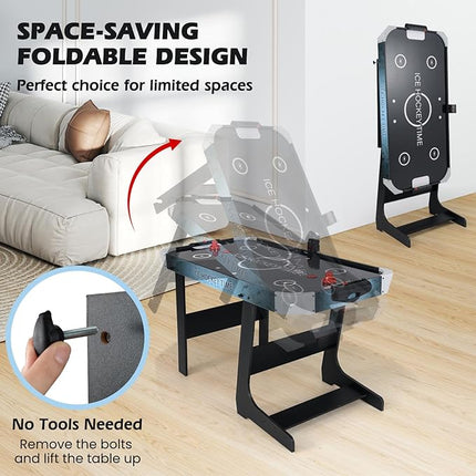 GYMAX Foldable Air Hockey Table, 56 Inch Arcade Style Air Hockey Game Table with Powerful 12V Motor and LED Digital Scoreboard, Includes 2 Pushers and 2 Pucks, for Home, Game Room and Office
